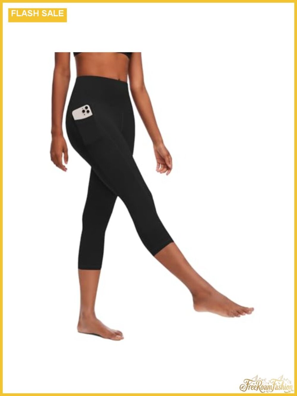 Capri Leggings with Pockets High Waist Cotton Yoga Pants Athletic Running